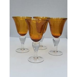 Set Of 4 Vintage Iris Amber Water Goblet Glasses By Artland 8" Tall